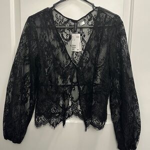H&M Black Lace Button-Up Top